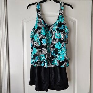 NEW Maxine of Hollywood Swim Dress 26W One Piece Modest Skirt Swimsuit Blue